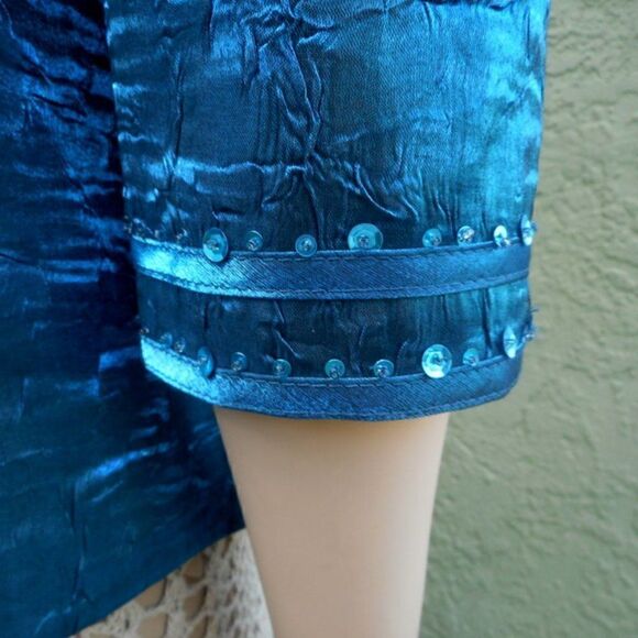 EUC KM COLLECTIONS by MILLA BELL Teal Shiny Jacket w/Sequins Size:8 - Picture 3 of 16